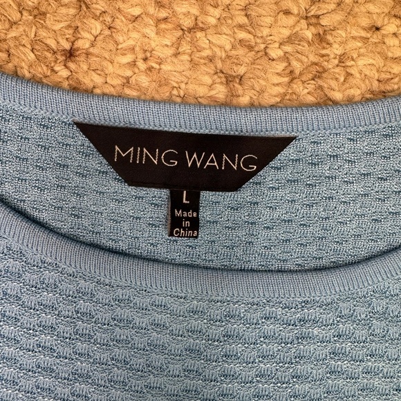 Ming Wang Blue Textured Split Sleeve Grommet Hem Shift Dress Size Large. A32 - Picture 13 of 15